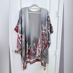 Vintage Gray and Red Kimono Silk Shall